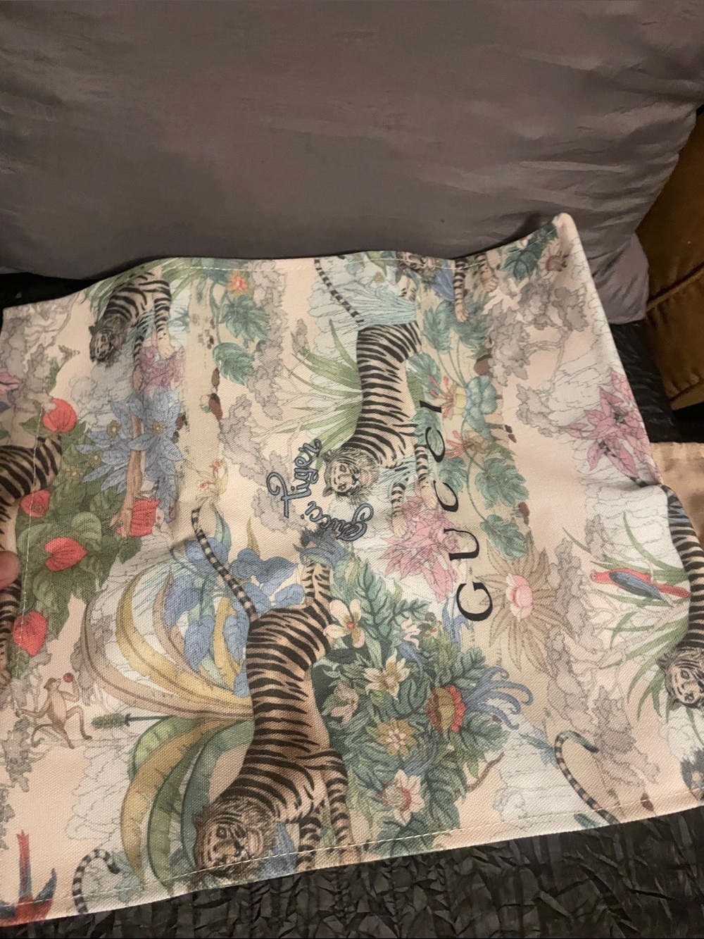 Gucci Floral Tiger Canvas Tote — Cream, Green, Blue - Picture 9 of 17